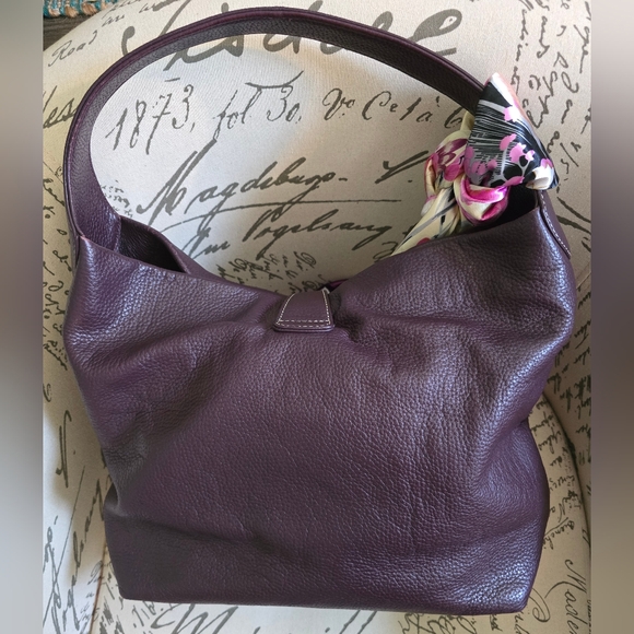 Dooney & Bourke Plum Leather Shoulder Bag with Floral Scarf